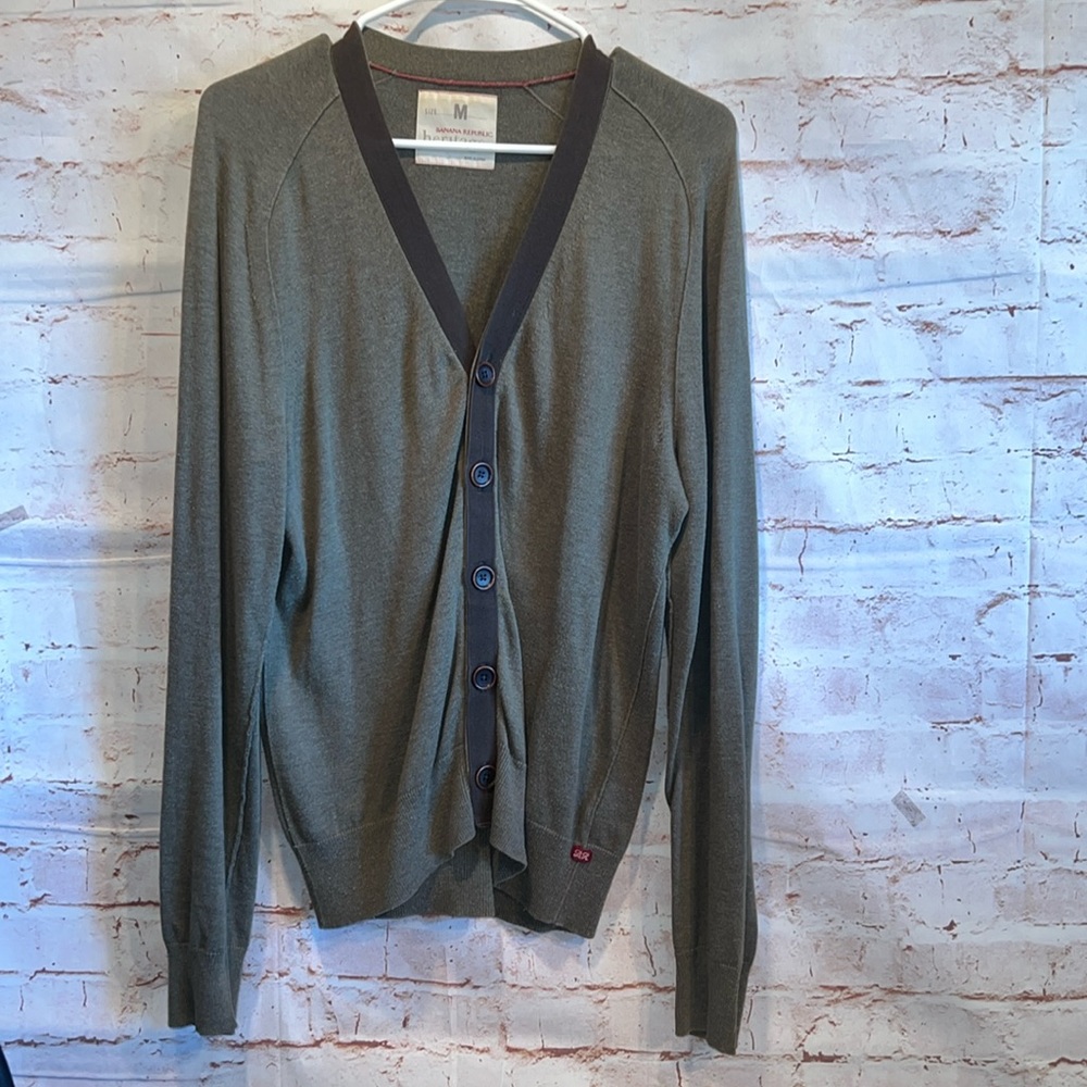 Banana Republic Heritage Sweater Women Medium Green Button Front V Neck Cardigan